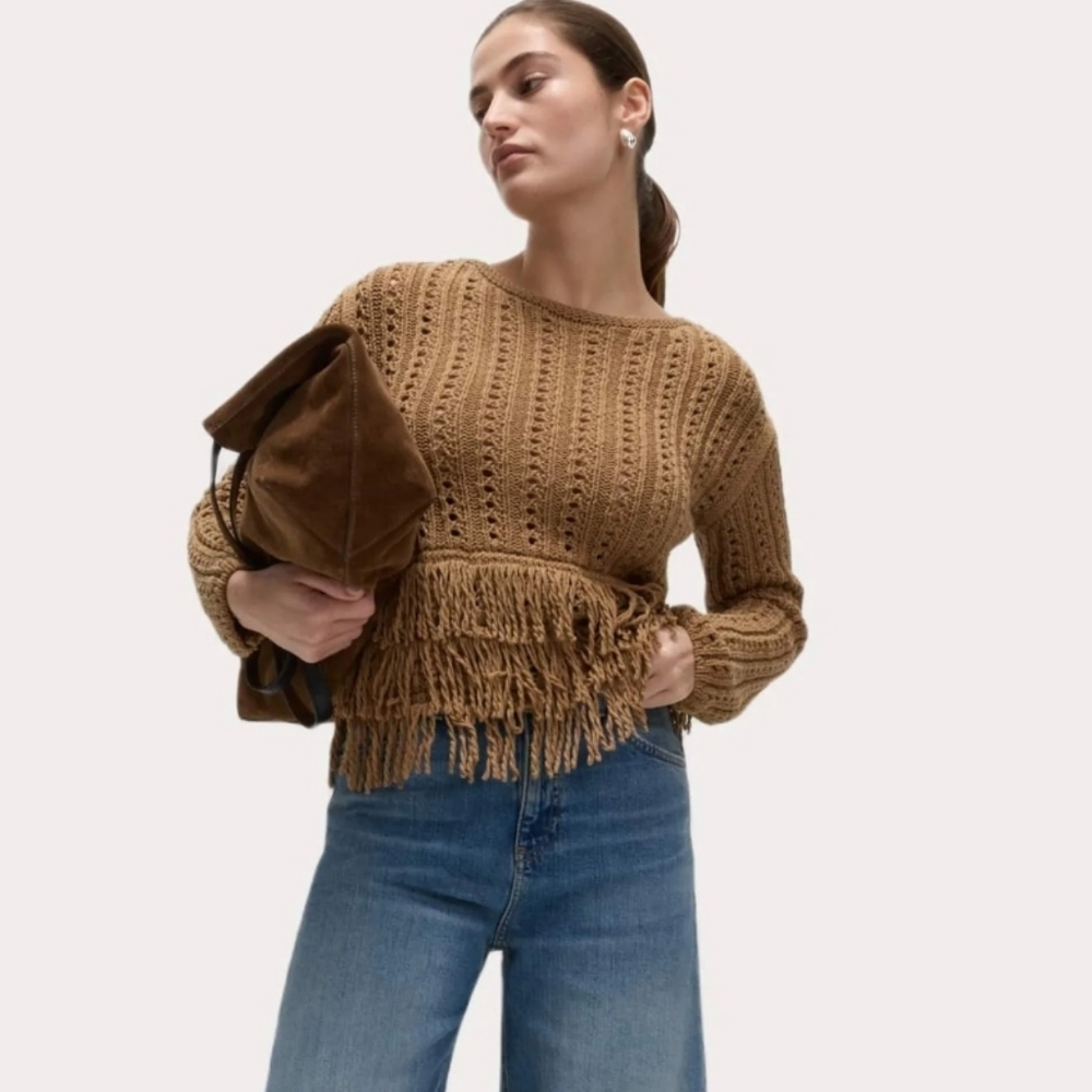 Mark&Spencer TEXTURED FRINGE Sweater - In cappuccino Size XL